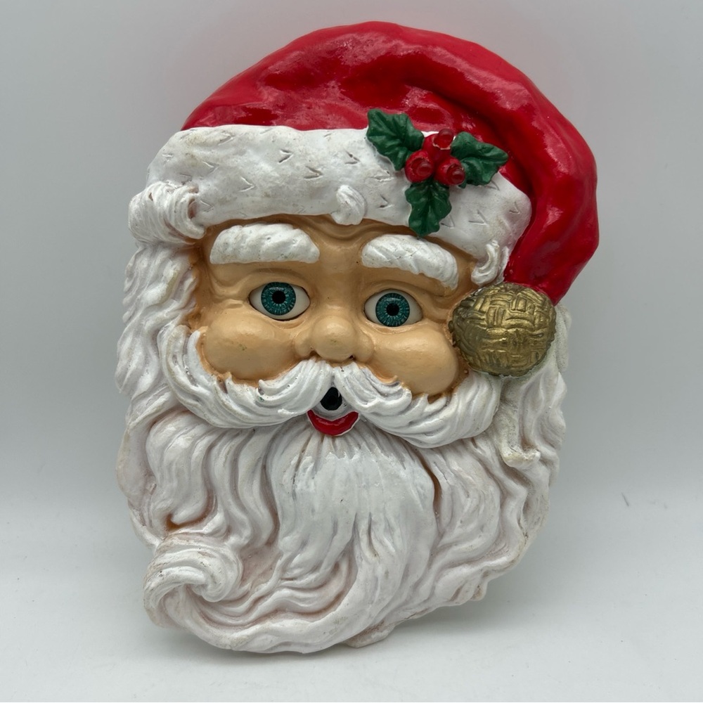 Vtg 9”x6” Hanging Motion Activated Santa Clause Head Talks & Plays Music/Lights